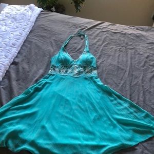 Turquoise Halter Silk/Beaded dress